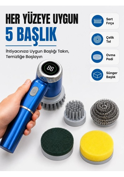 5'i 1 Arada Şarjlı Temizlik Fırçası İle Güçlü Ve Pratik Temizlik Açık Gri