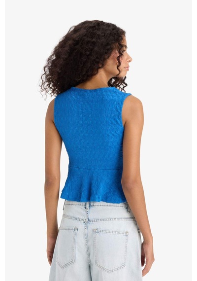 Defacto Slim Fit Dar Kesim Bisiklet Yaka Bürümcük Atlet F6277ax25smbe43 Mavi