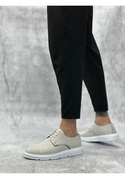 Ba0003 Bağcıklı Klasik Spor Keten Beyaz Taban Casual Erkek Ayakkabı Keten Gri