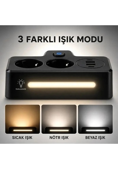Bkl-502 Akım Korumalı 2li Priz 2 Usb Ve 2 Type-c Çıkış 4000w Hızlı Şarj Duvar Tipi Dokunmatik Led Ay 0 - 2 M