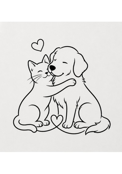 Kedi Köpek Dostluğu Sticker Oto Sticker 20x20
