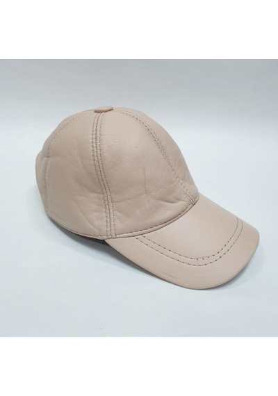 Krem Renk Deri Unisex Şapka Siyah