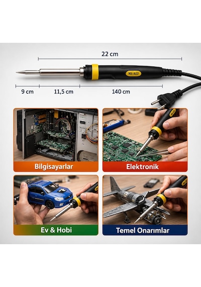 Vıvaluxe Bortepe Işıklı 60w Lehim Seti, Ma-a02 Havya, Lehim Teli Ve Lehim Macunu Dahil, Elektronik, Bilgisayar, Ev Ve Hobi Onarımları İçin