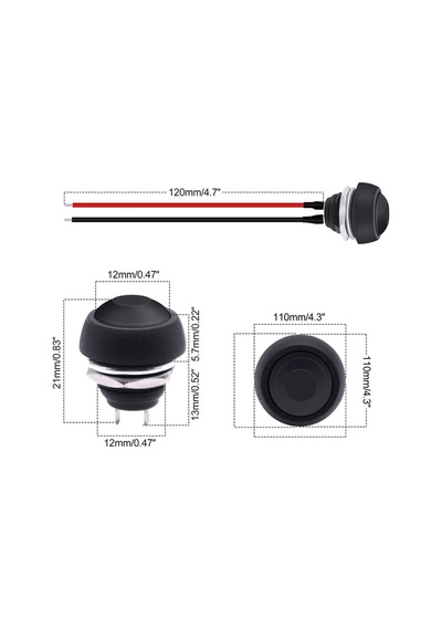 12mm Pbs-33b 2 Pin Push Buton Siyah 20cm Kablolu On Off 1a 250v Mini Yuvarlak Su Geçirmez Anahtar