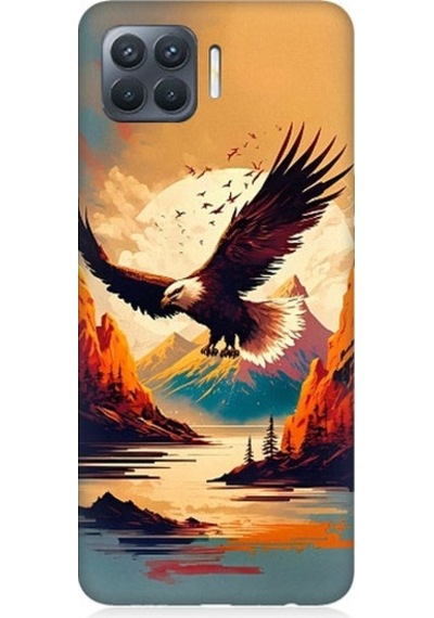 Oppo Reno 4 Lite Uyumlu Uçan Siyah Beyaz Kartal Desenli Silikon Kılıf