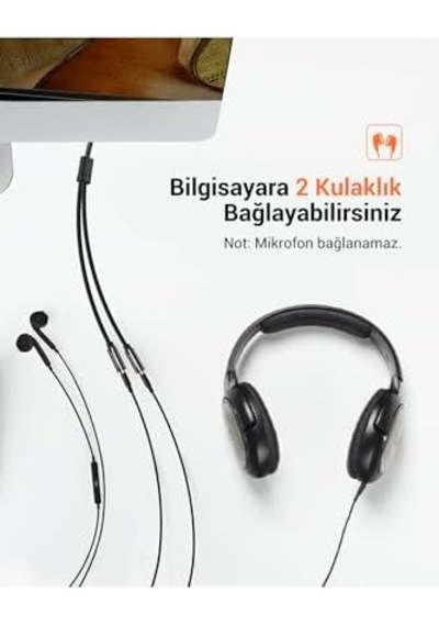 3.5mm 2&apos Li Aux Kulaklık Çoklayıcı, Siyah