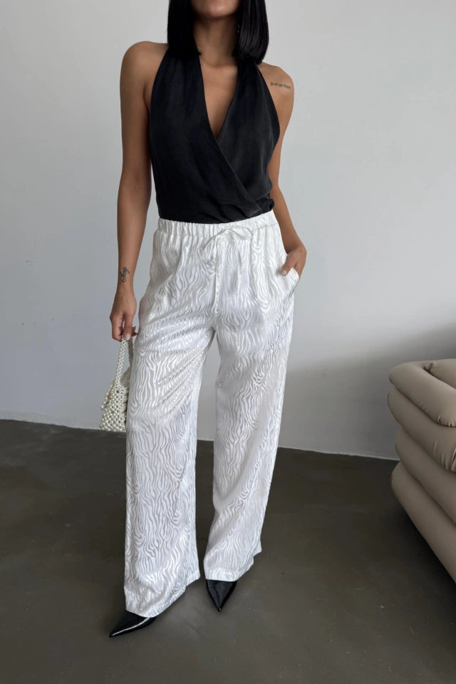 Amorluxe Jakar Saten Pantolon - Beyaz