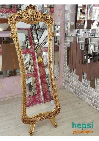 Bihter Model Altın Renk Varaklı Ayaklı Boy Aynası