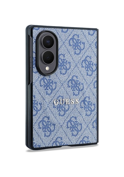 Samsung Uyumlu Galaxy Z Fold 8 Kılıf Guess Lisanslı M-safe Şarj Özellikli Pu Deri 4g Desenli Yazı Logolu Kapak Mavi