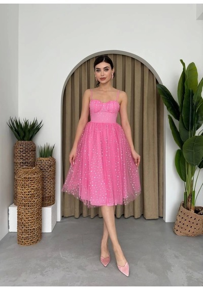 Defymoda Missu Midi Elbise Pembe