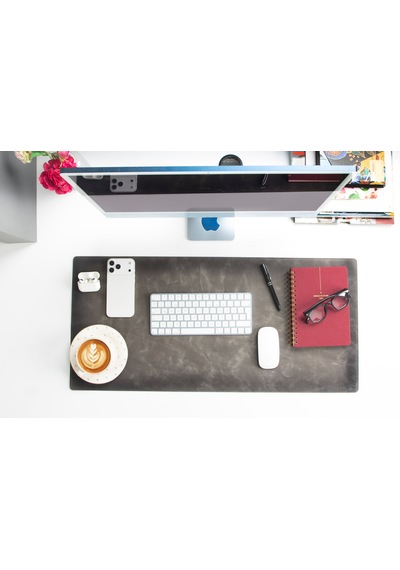 Atelier 91 Ash Gray Leather Desk Mat - Medium M