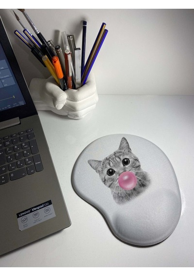 Sakız Çiğeneyen Kedi Bilek Destekli Mouse Pad Mousepad