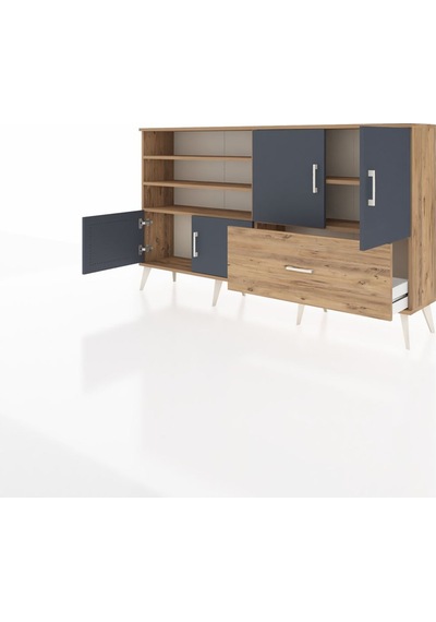 Arges Konsol 5 Raflı Tek Çekmeceli 4 Kapaklı 176x30x99 Çam-antras Çam-antrasit/çam Arges Konsol 5 Raflı Tek Çekmeceli 4 Kapaklı 176x30x99 Çam-antras Çam-antrasit/çam