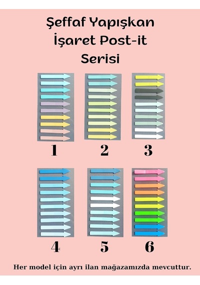 Şeffaf Renkli Yapışkanlı Not Kağıdı İşaret Şerit İşaret 6