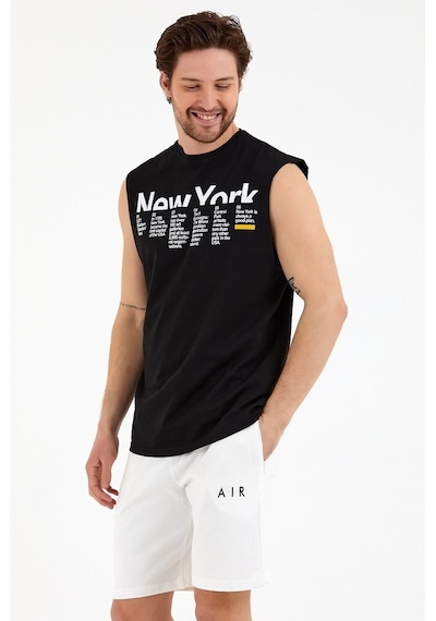 Spr22Ts125 Kolsuz Bisiklet Yaka New York Baskı Erkek Tshırt