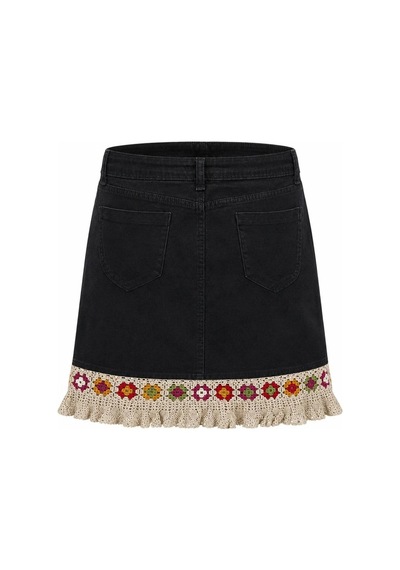 Byemelika Etek Ucu El Örmesi, Tasarım Denim Mini Etek Siyah