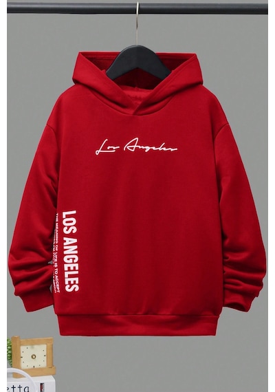 Los Angles Baskılı Erkek - Kız Çocuk Rahat Kalıp Sweatshirt Kırmızı
