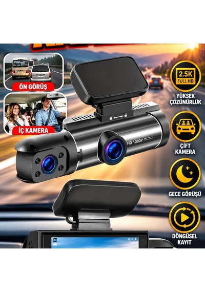 Black Box Çift Kameralı Ekranlı Full Hd Araç Kamerası 2.5k Ön Kamera 720p İç Ve Arka Kamera