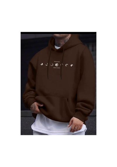 Medinenur Ayın Evreleri Baskılı Kapüşonlu Sweatshirt Kahverengi