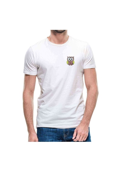 Baykuş Göğüs Baskılı Beyaz Erkek Tshirt