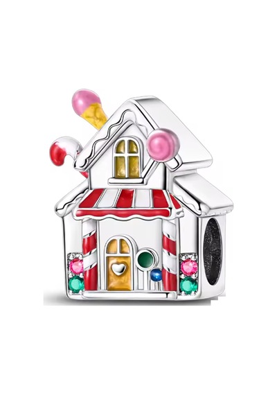 Şeker Kaplı Noel Ev Boncuk Charm Gümüş