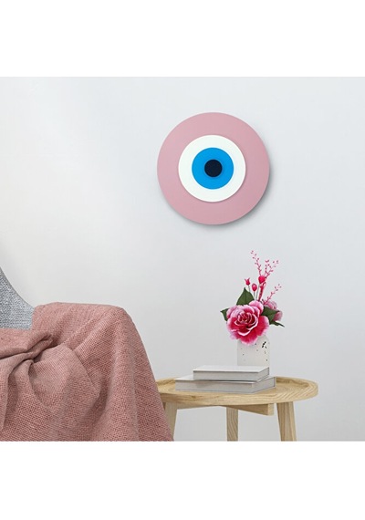 Minimalist Bebe Pembe Nazar Boncuğu El Yapımı Ahşap Büyük Nazarlı