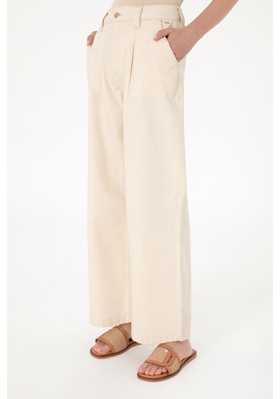 U.S. Polo Assn. Kadın Ekru Loose Fit Kanvas Pantolon 50309133-VR019