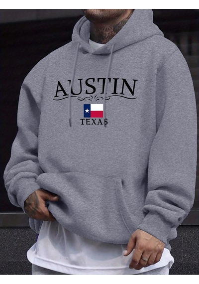 Startmore Startmoreaustin Texas Harfli Baskılı Polar Moda Giyim Erkek Temel Sıcak Kapüşonlu Üst Sonbahar Spor Ti Gri