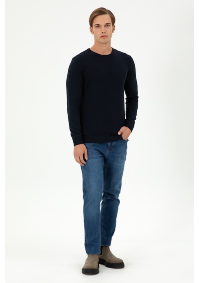 U.S. Polo Assn. Erkek Slim Fit Bisiklet Yaka Lacivert Kazak 50297055-VR033