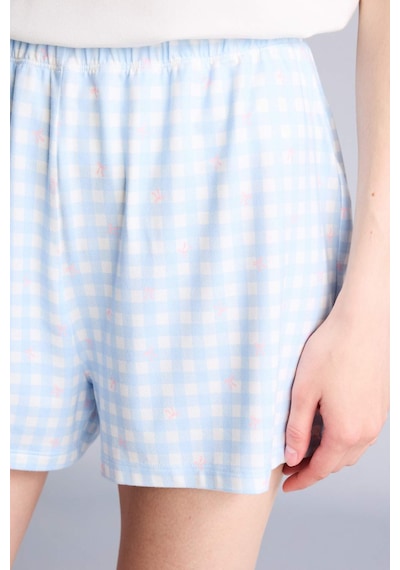 Defacto Regular Fıt Kısa Kollu 2li Softshell Şort Tişört Pijama Takım H7073ax26smbe745 Mavi-be745
