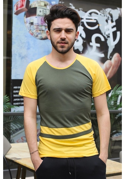 Madmext Madmext Şerit Detaylı Haki Tişört 3014-haki Haki