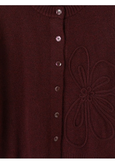 Lcw Modest Bordo Bisiklet Yaka Çiçek Nakışlı Kadın Triko Hırka
