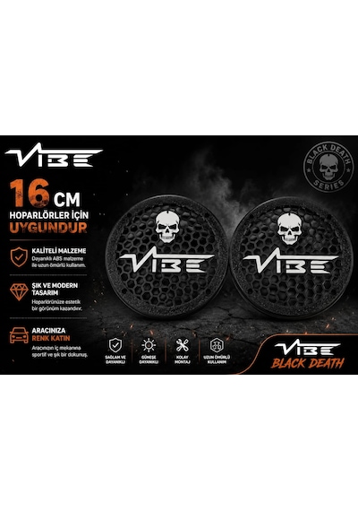 Vibe Black Death 16cm Hoparlör Kapağı - Vibe Logolu Kaliteli Plastik Midrange Hoparlör Kapak 16 Cm -