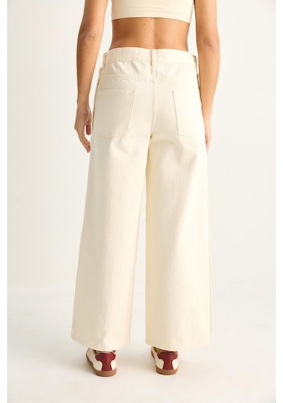Shade Kadın Yanları Metal Detaylı Wide Leg Denim Pantolon 60282058 - Krem