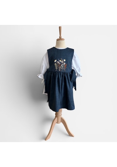 Bebe Nakış İşlemeli Denim Elbise Seti Mavi