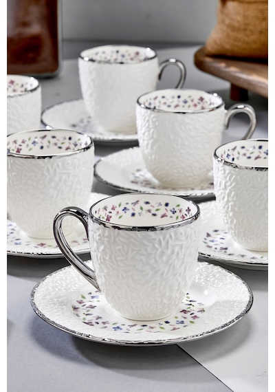 Cooker Royal Bloom 6 Kişilik 180 Ml Porselen Duble Çay Ve Kahve Fincan Takımı Ckr3808 Gümüş