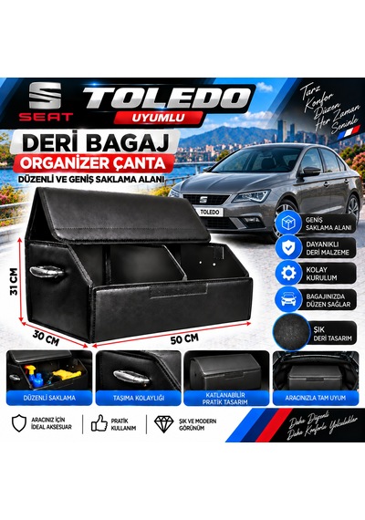 Seat Toledo Uyumlu Oto Bagaj Organizeri Deri Bagaj Kutu Çanta 1