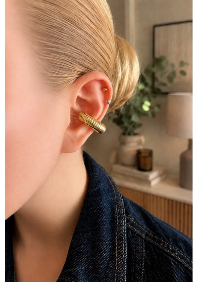 Earcuff Kıkırdak Küpe Yüksek Kalite Çelik Altın