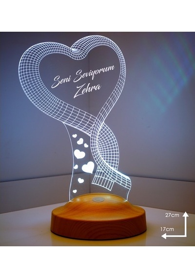 Sevgililer Günü Hediyesi Kalp Sevgiliye Kişiye Özel 3D Led Lamba