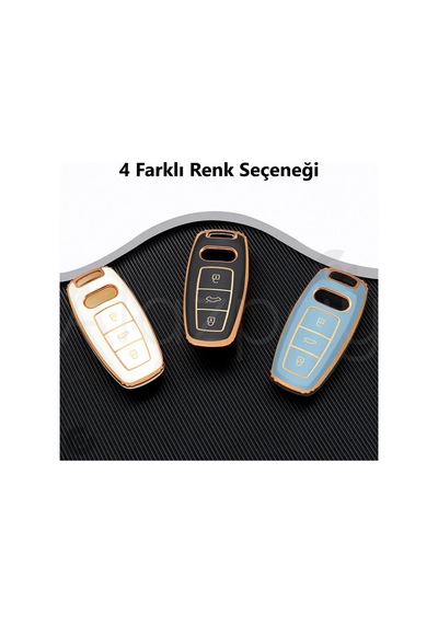Audi A3 A4 A6 A7 A8 & B9 C8 4k D5 & S7 S8 & Q7 Q8 & E-tron Gold Kenar Tpu Anahtar Kılıfı Mavi