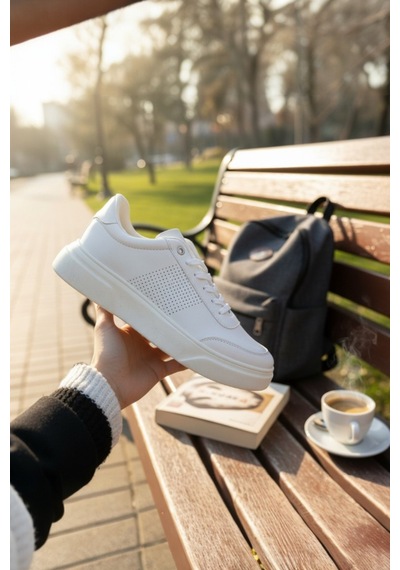 Enoch Erkek Beyaz Günlük Spor Ayakkabı Perfore Detaylı Sneaker Kalın Taban Okul Ve Yürüyüş Modeli Beyaz