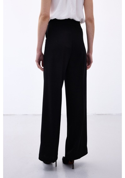 Sateen Palazzo Krep Pantolon - Siyah-136704 siyah