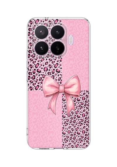 Xiaomi 17t Pro Uyumlu Pembe Leopar Desenli Ve Kurdele Baskılı Silikon Kılıf