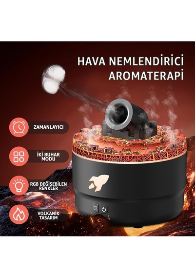 Volkanik Lav Efektli, Topçu Tasarım, Rgb Değişebilen Renk, Aromaterapi Hava Nemlendirici