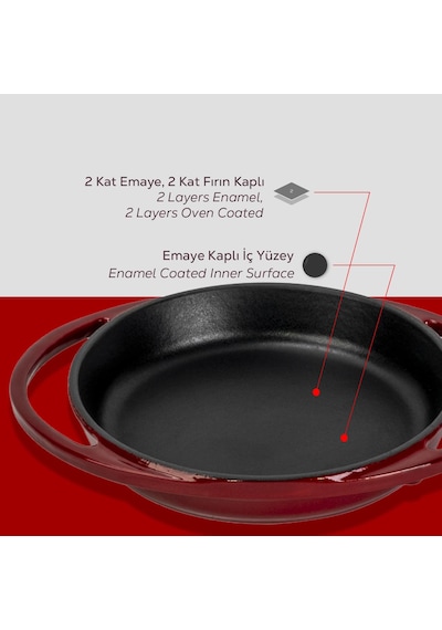 Lava Döküm Yuvarlak Sahan Döküm Demir Yekpare Çift Kulplu Çap Ø 16cm.-bordo Bordo