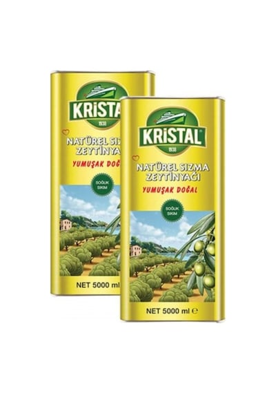 Kristal Soğuk Sıkım Yumuşak Doğal Natural Sızma Zeytinyağı Teneke 2 x 5 L