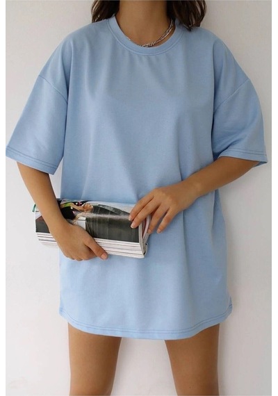 Hırsch Unisex Oversize Düz Bebe Mavisi T-shirt Bebe Mavisi