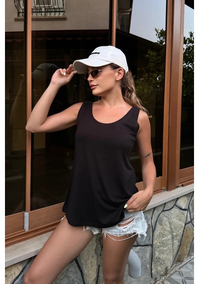 Bb Butik Basic Tiril Tiril Lüx Kalite Penye Viskon Bluz Atlet Lx2811 Siyah