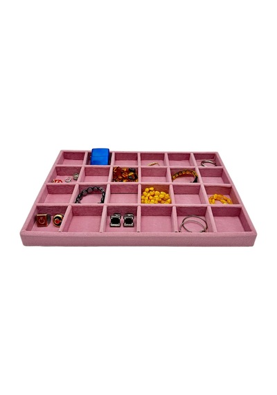 Bölmeli Takı Ve Aksesuar Tablası Pembe Süet