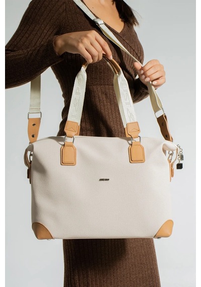 Just Polo Kadın El Ve Omuz Top Çantası Büyük Valiz Boy Mh6011mh Krem - Taba